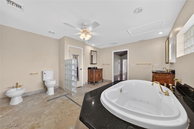 8060 Glenfinnan Cir, Fort Myers, FL 33912 - full bath with a bidet, vanity, a whirlpool tub, and ceiling fan
