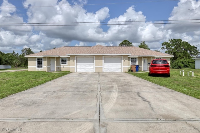 936-938 Eisenhower Blvd, Lehigh Acres, FL 33974 - ranch-style house with stucco siding, a garage, a front yard, and driveway