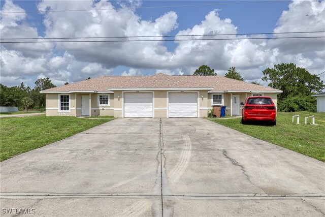 936-938 Eisenhower Blvd, Lehigh Acres, FL 33974 - ranch-style house with stucco siding, a garage, a front yard, and driveway