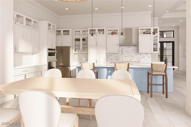 101 Beachcomber St, Marco Island, FL 34145 - dining room featuring light wood-style flooring, recessed lighting, and crown molding