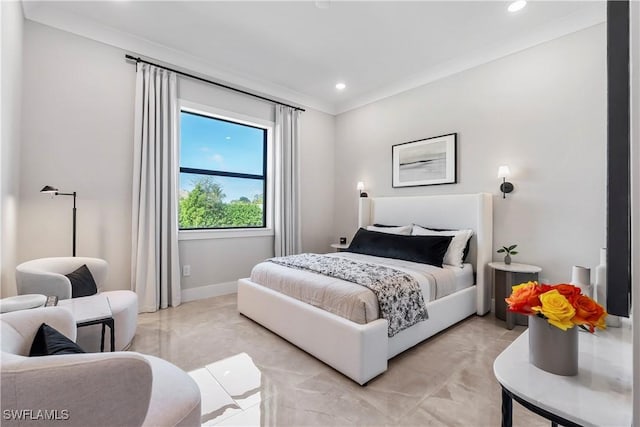 240 Allamanda Way, Naples, FL 34114 - bedroom with light marble finish floors, recessed lighting, and crown molding