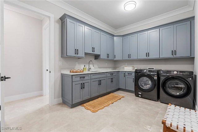 240 Allamanda Way, Naples, FL 34114 - laundry room with washing machine and dryer, cabinet space, and ornamental molding