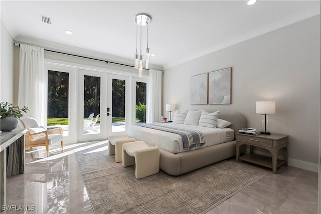 240 Allamanda Way, Naples, FL 34114 - bedroom with access to outside, light marble finish flooring, multiple windows, french doors, and recessed lighting