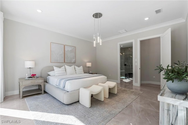 240 Allamanda Way, Naples, FL 34114 - bedroom with crown molding, recessed lighting, and ensuite bath
