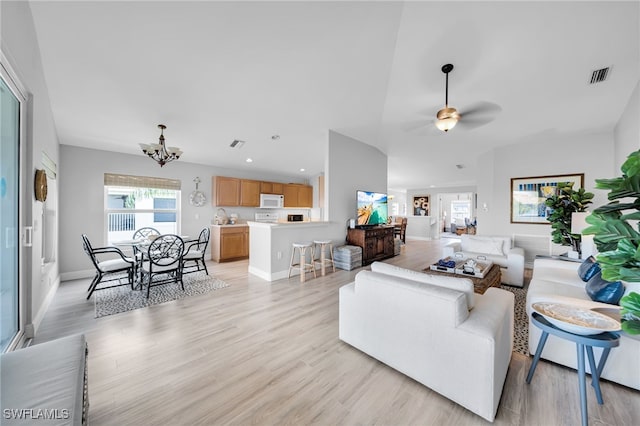 9636 Hemingway Ln Unit 4201, Fort Myers, FL 33913 - living area with a chandelier, ceiling fan, light wood-type flooring, and recessed lighting