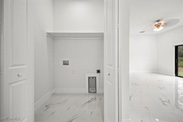 448 Majors Ave S, Lehigh Acres, FL 33974 - laundry area featuring hookup for a washing machine, marble finish flooring, hookup for an electric dryer, and a ceiling fan