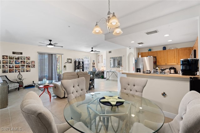 3939 Pomodoro Cir Unit 103, Cape Coral, FL 33909 - dining space with ceiling fan, light tile patterned floors, a chandelier, and recessed lighting