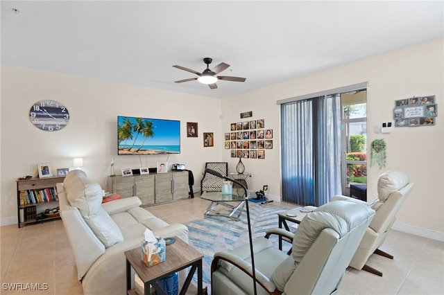 3939 Pomodoro Cir Unit 103, Cape Coral, FL 33909 - living room with light tile patterned floors and a ceiling fan