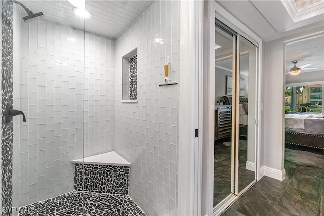 4001 SE 19th Pl Unit B1, Cape Coral, FL 33904 - ensuite bathroom featuring walk in shower and marble look tiles