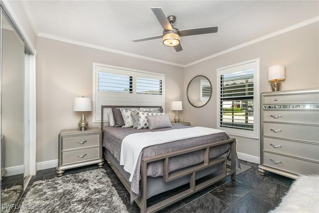 4001 SE 19th Pl Unit B1, Cape Coral, FL 33904 - bedroom featuring crown molding, multiple windows, and a ceiling fan