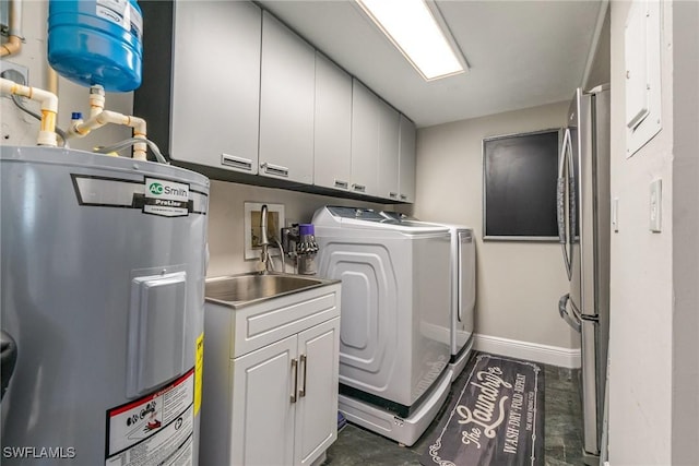 4001 SE 19th Pl Unit B1, Cape Coral, FL 33904 - laundry room with electric water heater, independent washer and dryer, and cabinet space