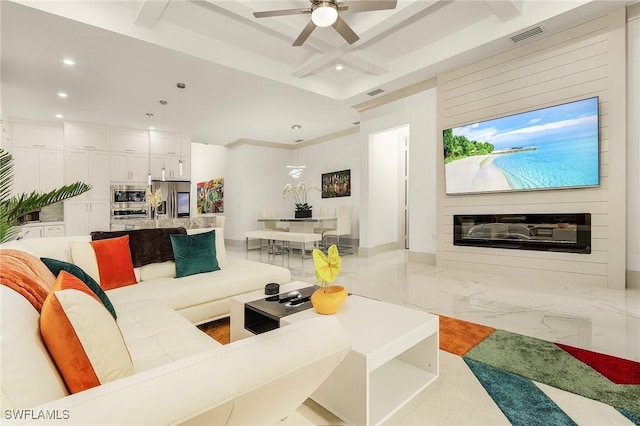 614 105th Ave N, Naples, FL 34108 - living room with recessed lighting, light marble finish flooring, and a ceiling fan