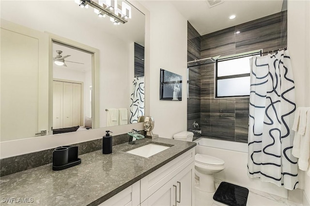 614 105th Ave N, Naples, FL 34108 - full bath featuring vanity, shower / tub combo, ceiling fan, and recessed lighting