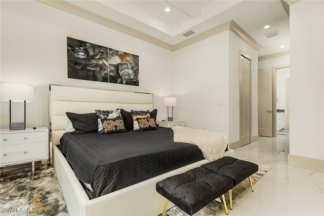 614 105th Ave N, Naples, FL 34108 - bedroom featuring marble tiled floors and recessed lighting