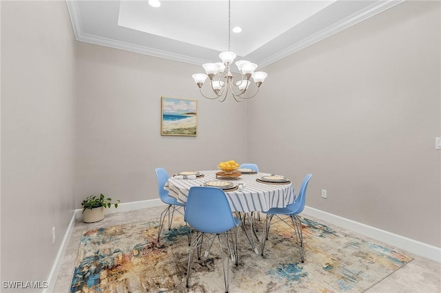 10406 Santiva Way, Fort Myers, FL 33908 - dining space with a chandelier, a tray ceiling, ornamental molding, and recessed lighting