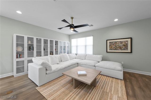 20368 Estero Crossing Blvd, Estero, FL 33928 - living room with wood finished floors, ceiling fan, and recessed lighting