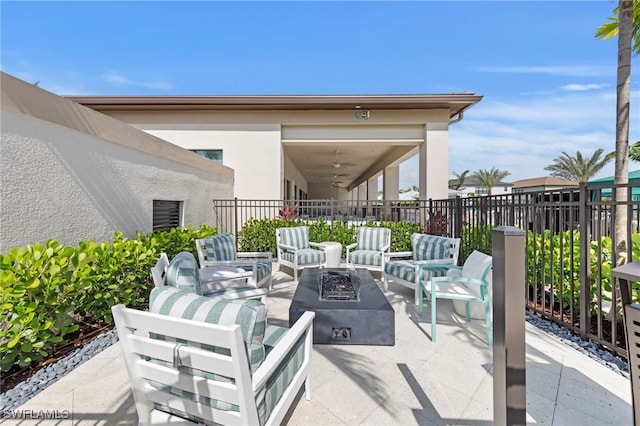 20368 Estero Crossing Blvd, Estero, FL 33928 - view of patio / terrace featuring an outdoor living space with a fire pit