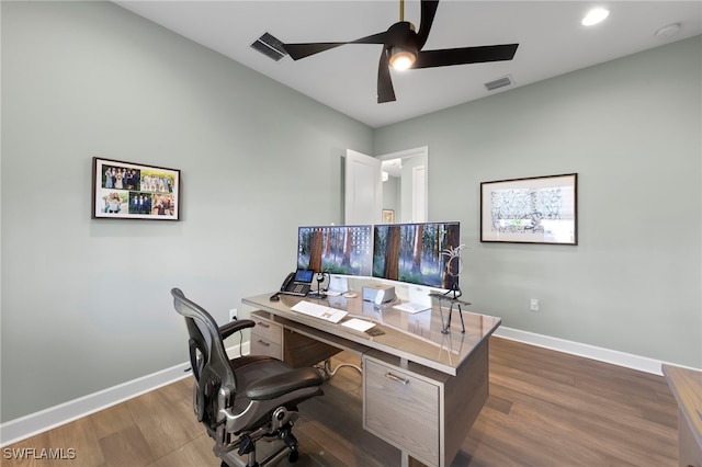 20368 Estero Crossing Blvd, Estero, FL 33928 - home office with ceiling fan, wood finished floors, and recessed lighting