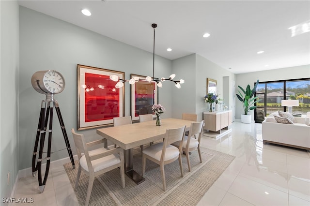 20368 Estero Crossing Blvd, Estero, FL 33928 - dining area with recessed lighting, light tile patterned floors, and a chandelier