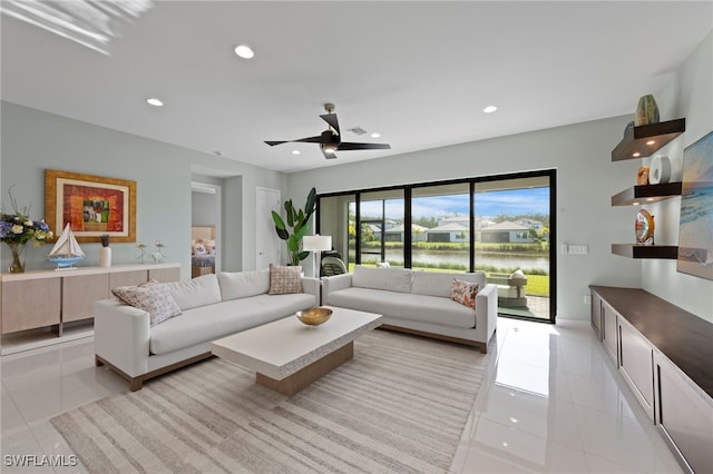 20368 Estero Crossing Blvd, Estero, FL 33928 - living room featuring light tile patterned flooring, a ceiling fan, and recessed lighting