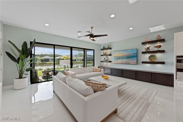 20368 Estero Crossing Blvd, Estero, FL 33928 - living room with light tile patterned flooring, ceiling fan, and recessed lighting