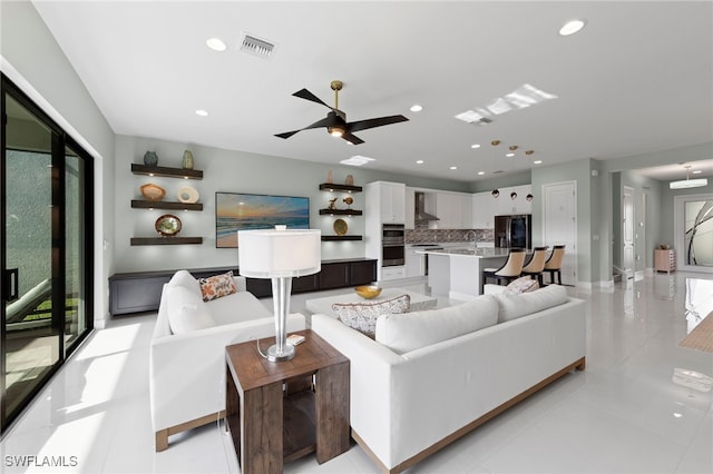 20368 Estero Crossing Blvd, Estero, FL 33928 - living area with a ceiling fan, recessed lighting, and light tile patterned flooring