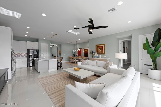 20368 Estero Crossing Blvd, Estero, FL 33928 - living room with ceiling fan, recessed lighting, and light tile patterned floors