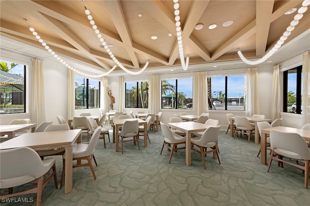 20368 Estero Crossing Blvd, Estero, FL 33928 - dining room with beamed ceiling, carpet flooring, and recessed lighting