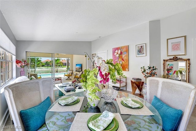 3128 Andorra Ct, Naples, FL 34109 - dining space with a textured ceiling and vaulted ceiling