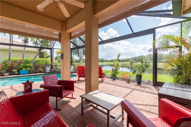 3681 Mossy Oak Dr, Fort Myers, FL 33905 - view of patio / terrace featuring glass enclosure, a water view, and an outdoor pool