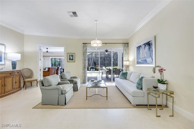 6632 Glen Arbor Way, Naples, FL 34119 - living room featuring ornamental molding and a ceiling fan