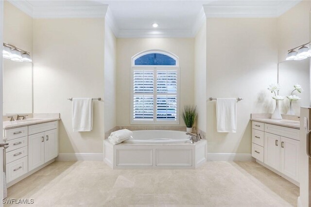 6632 Glen Arbor Way, Naples, FL 34119 - bathroom featuring crown molding, vanity, and a bath