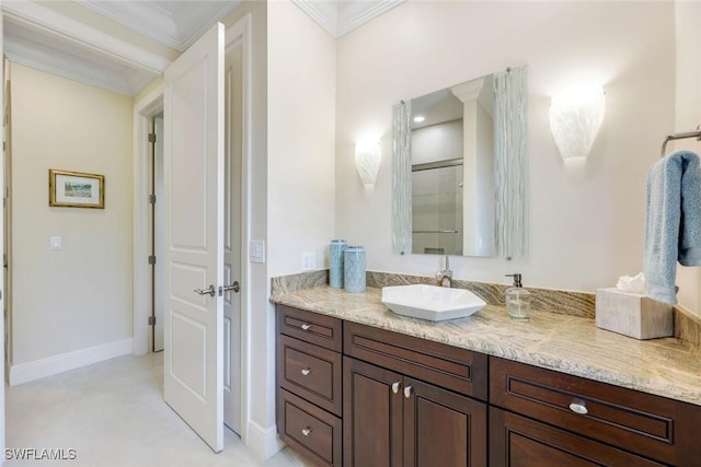 6632 Glen Arbor Way, Naples, FL 34119 - full bathroom with vanity and ornamental molding