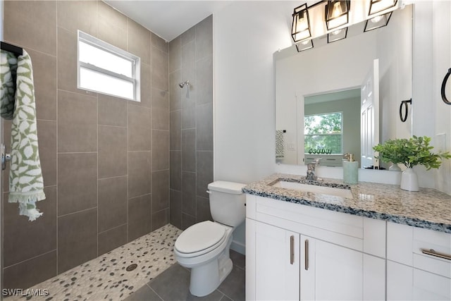 2429/2431 Lola Ave S, Lehigh Acres, FL 33973 - full bathroom featuring tiled shower, vanity, plenty of natural light, and tile patterned floors