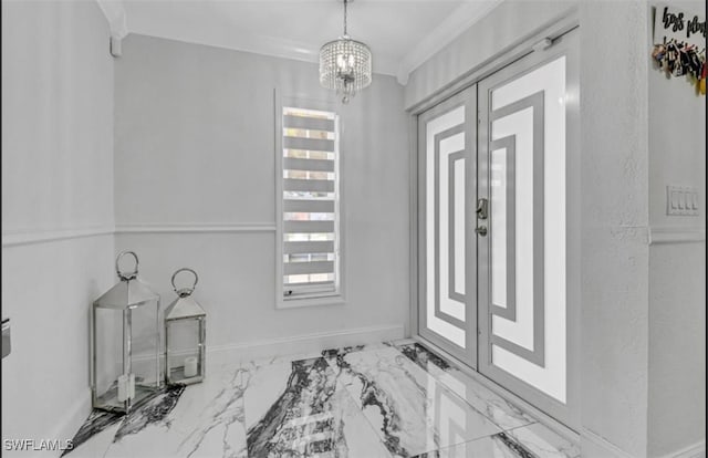 4442 18th Ave SW, Naples, FL 34116 - entrance foyer featuring a chandelier, marble finish floors, and crown molding