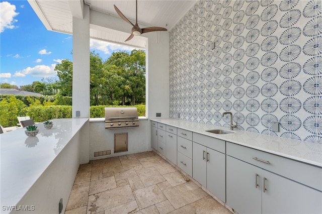 2274 Hawksridge Dr, Naples, FL 34105 - view of patio / terrace with an outdoor kitchen and a ceiling fan