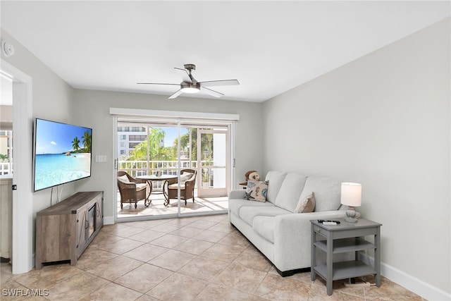 919 Huron Ct Unit B203, Marco Island, FL 34145 - living room featuring ceiling fan and light tile patterned flooring