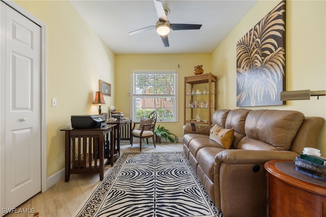 15050 Lakeside View Dr Unit 1001, Fort Myers, FL 33919 - living area with ceiling fan, light wood-style flooring, and an office area
