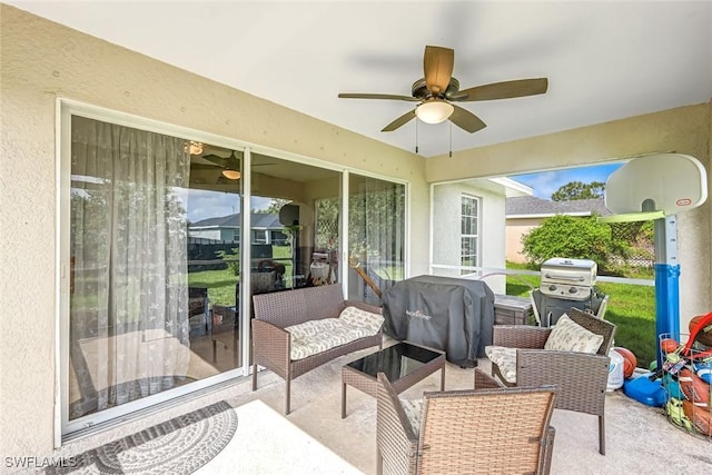 2806 22nd St W, Lehigh Acres, FL 33971 - view of patio with area for grilling and ceiling fan