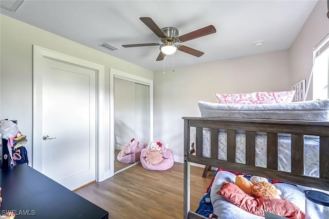 2806 22nd St W, Lehigh Acres, FL 33971 - bedroom featuring wood finished floors and ceiling fan