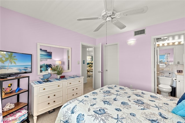 7400 Estero Blvd Unit 629, Fort Myers Beach, FL 33931 - bedroom featuring carpet, ensuite bathroom, and ceiling fan