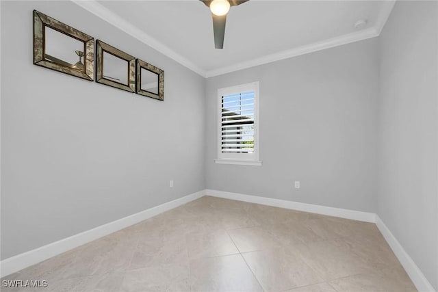 7690 Jacaranda Ln, Naples, FL 34114 - tiled spare room featuring ornamental molding and ceiling fan