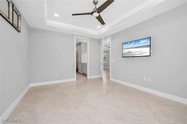 7690 Jacaranda Ln, Naples, FL 34114 - unfurnished room featuring a raised ceiling, a ceiling fan, recessed lighting, and crown molding