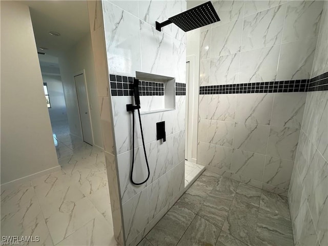 394 Palora Ave, Lehigh Acres, FL 33974 - full bath featuring marble look tiles and a walk in shower