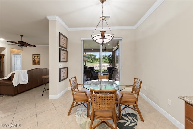 28649 San Lucas Ln Unit 102, Bonita Springs, FL 34135 - dining room featuring crown molding, light tile patterned floors, and ceiling fan
