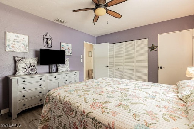 1413 Davis Dr, Fort Myers, FL 33919 - bedroom featuring dark wood-type flooring and ceiling fan