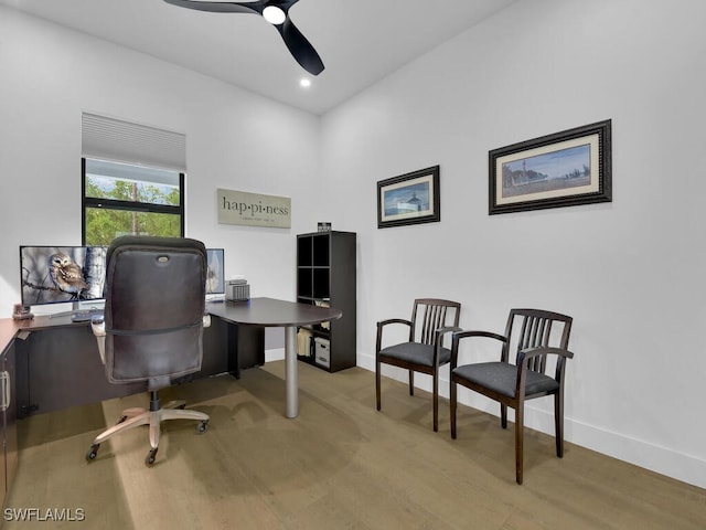 3475 3rd Ave SW, Naples, FL 34117 - office area featuring wood finished floors, a ceiling fan, and recessed lighting