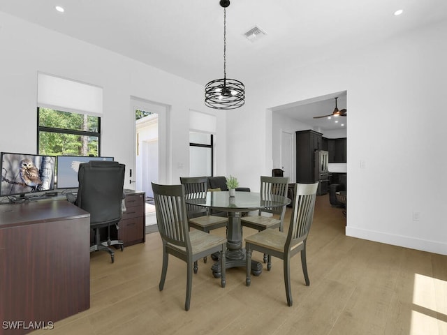 3475 3rd Ave SW, Naples, FL 34117 - dining room with light wood finished floors, a chandelier, recessed lighting, a desk, and ceiling fan