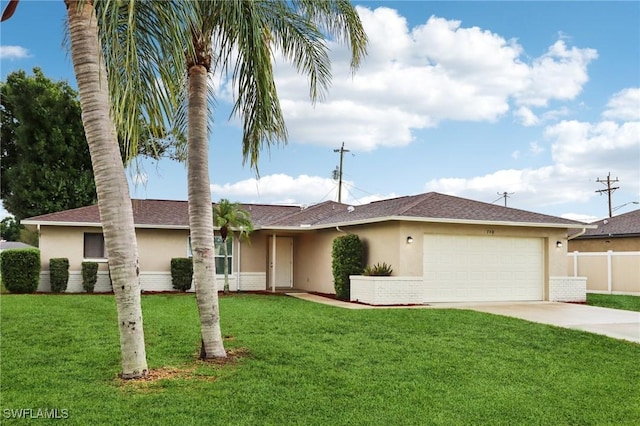 740 SW 5th St, Cape Coral, FL 33991 - ranch-style home featuring stucco siding, an attached garage, driveway, and roof with shingles