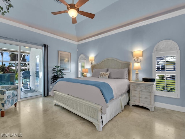 2546 SW 45th St, Cape Coral, FL 33914 - bedroom with access to outside, crown molding, and ceiling fan